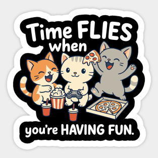 Time Flies Cute Cat Pizza Gaming Meme Design Sticker